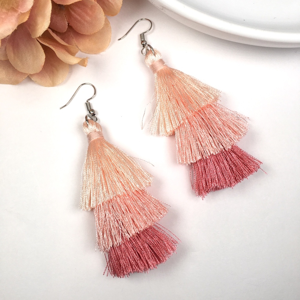 Multicolored Tiered Tassel Dangle Earrings (Light)